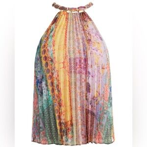 NWT Alice + Olivia Sunburst Pleated Chain Neck Blouse sz XL